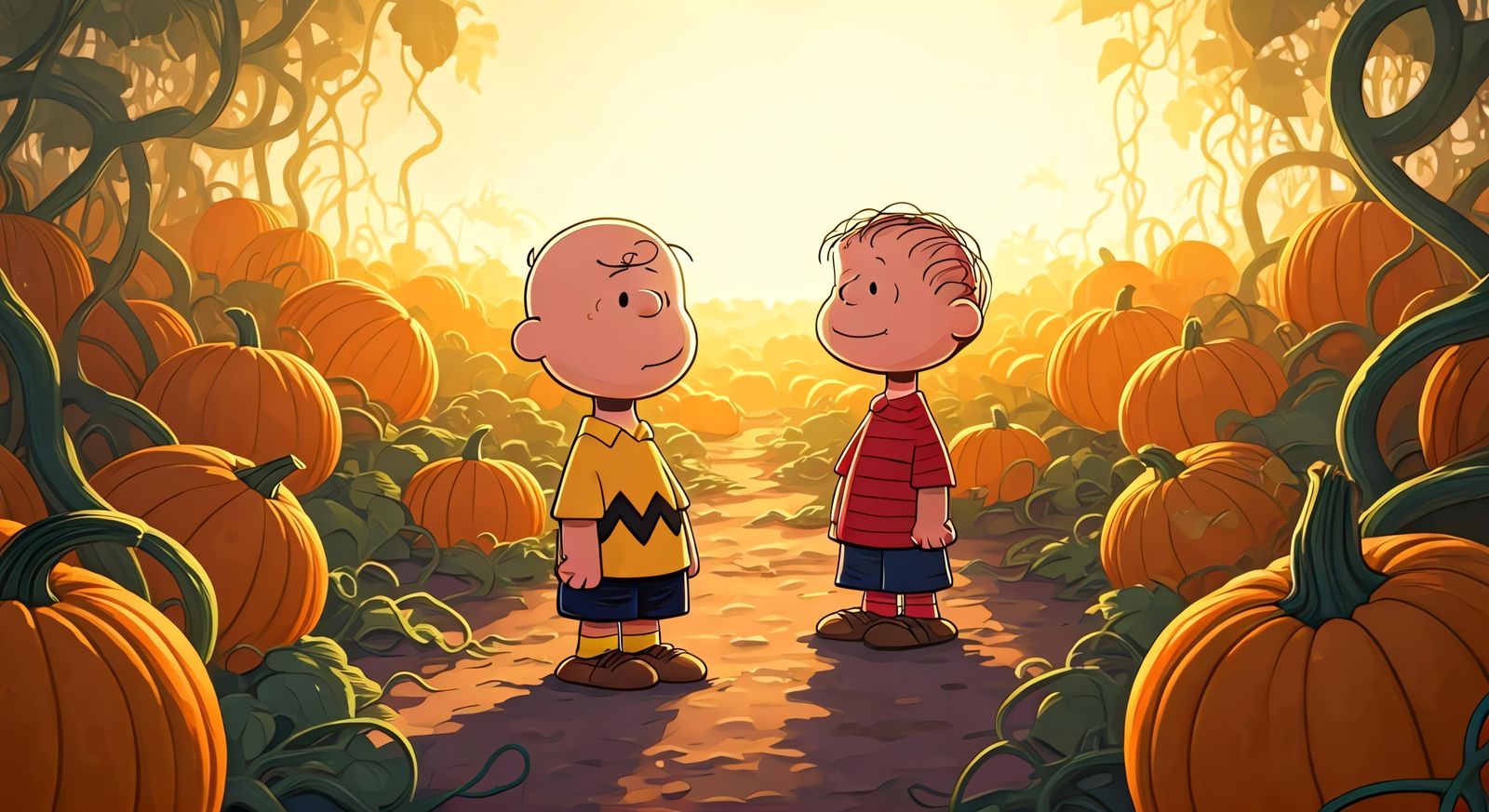 Charlie Brown and Linus in Pumpkin Patch, Anime Style
