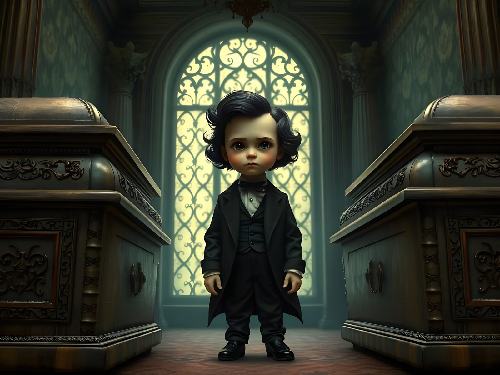 Young Edgar Allan Poe Mourns in a Haunting Gothic Funeral Sc...