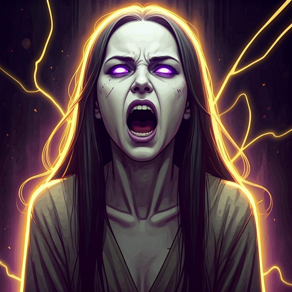 Woman with Electric Aura in Watercolor Style