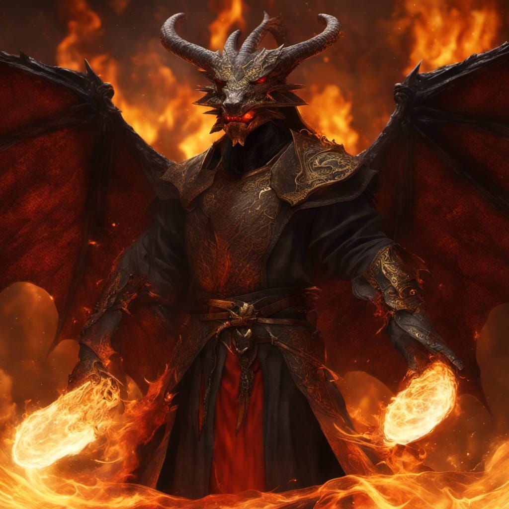 Dragonborn Sorcerer with Fire Magic in Dark Fantasy Style