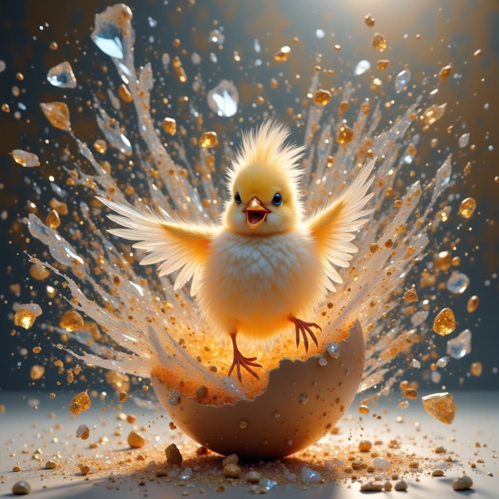 Exuberant Hatchling Emerges From Eggshell