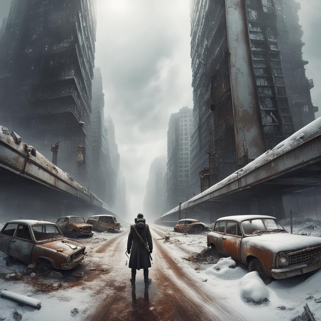 Post-Apocalyptic Snowscape with Lone Figure