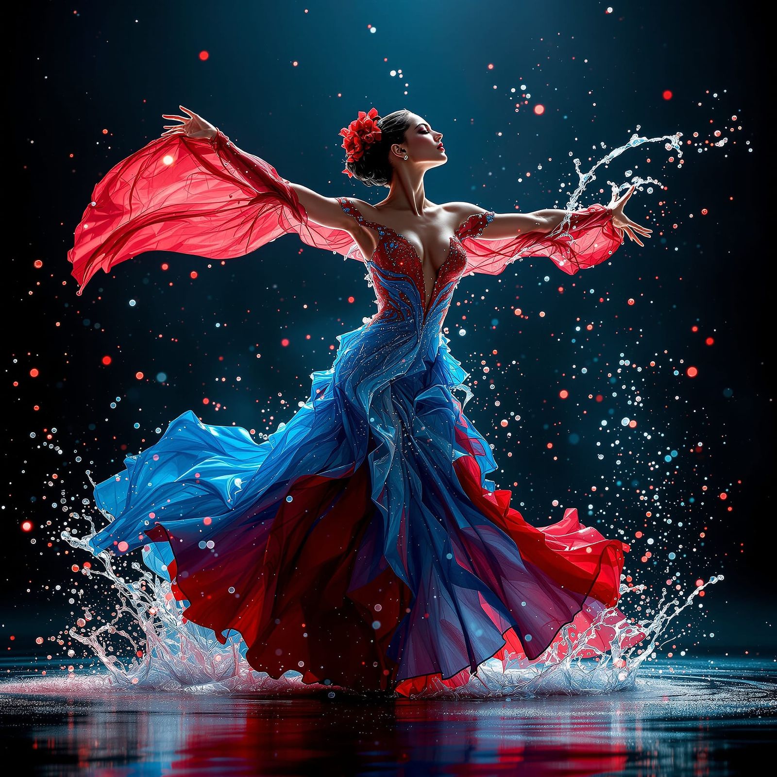 Flamenco Dancer in Liquid Water Dress
