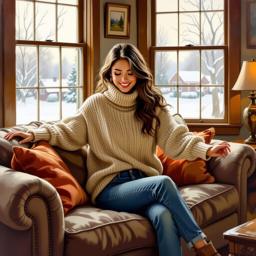 Woman Rising from Couch, Rockwell Style