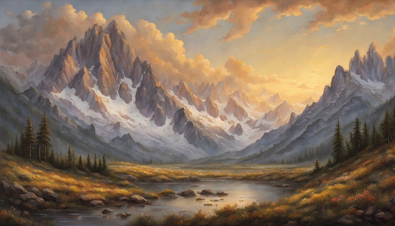 Majestic Sunrise Over Snow-Capped Mountain Peaks