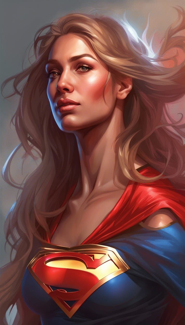 Muscular Supergirl Portrait in Hyperdetailed Style