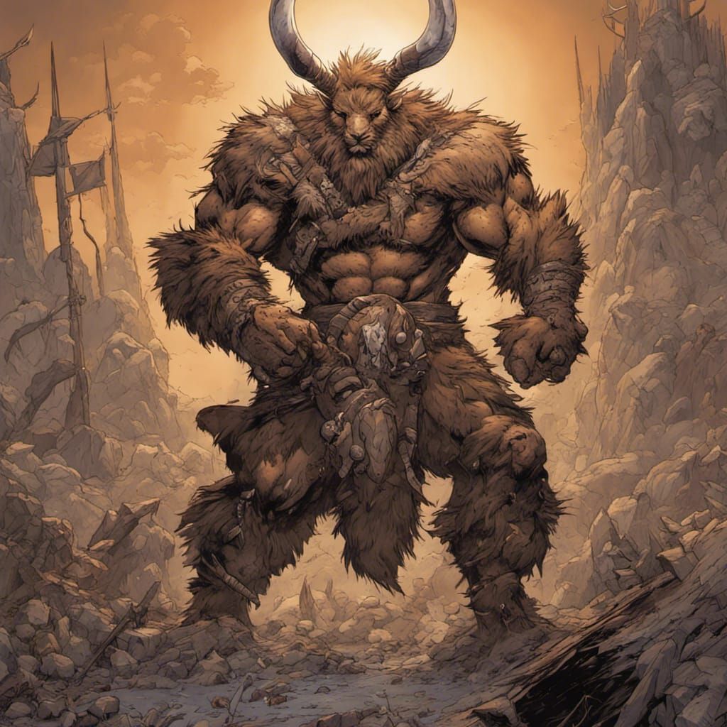 Minotaur Rabbit Monster in Comic Book Art Style