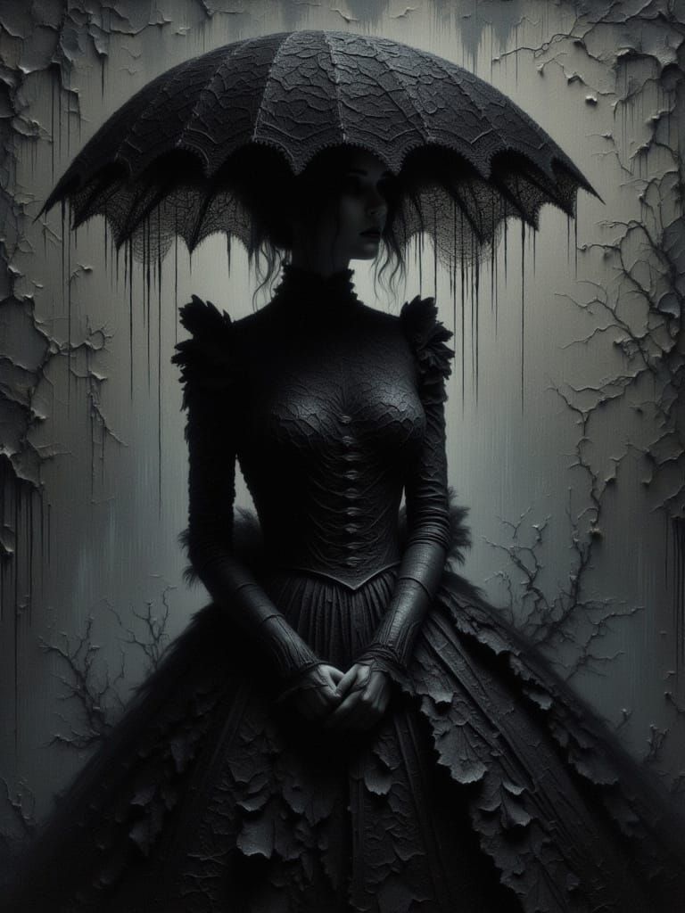 Wednesday Adams in Textured Black Oil Painting