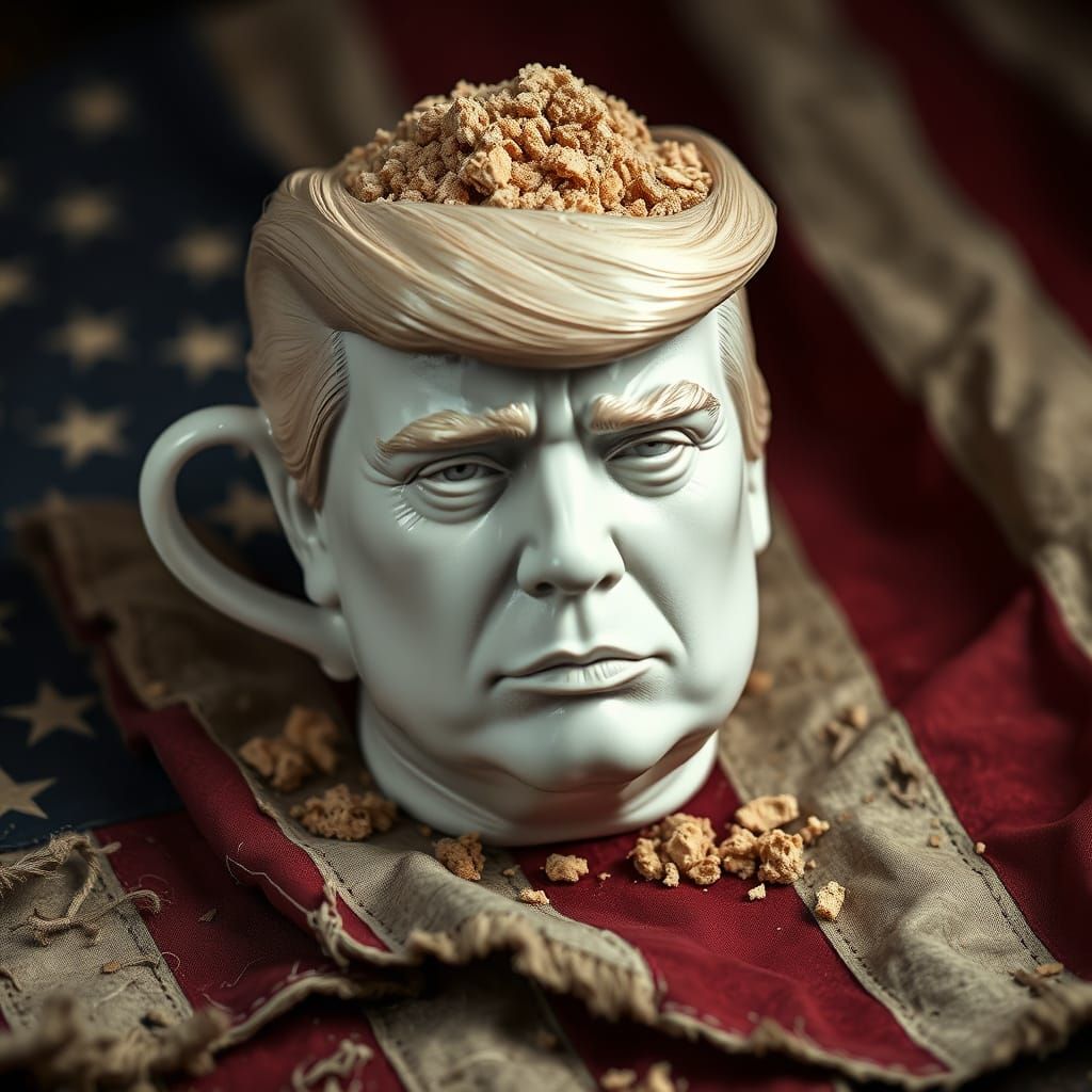 Hyper-Realistic Porcelain Trump Vase with Sawdust and Tatter...