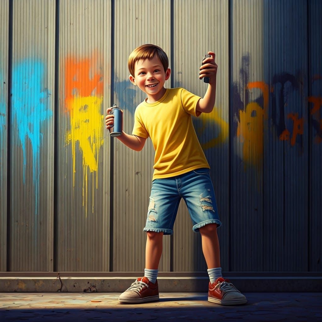 Tom Sawyer's Urban Graffiti Adventure in Bright Colors