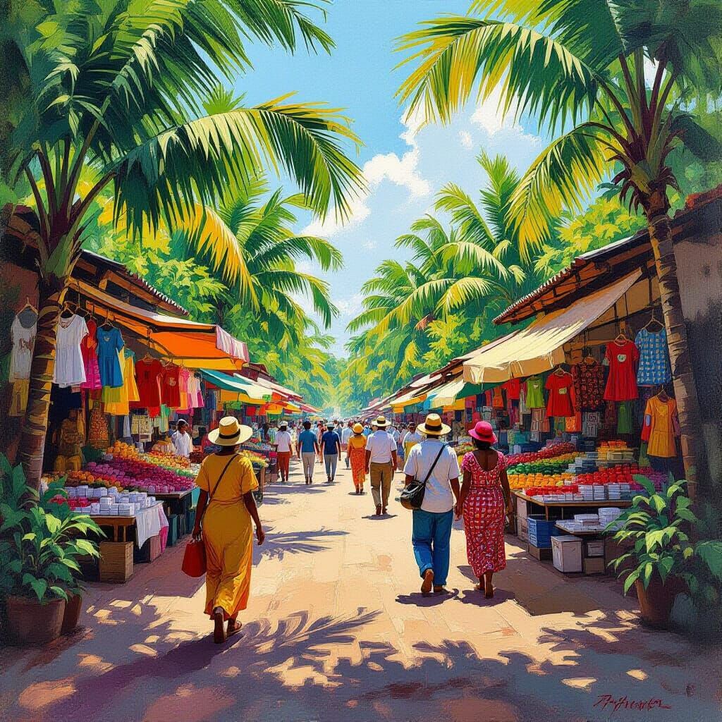 Colorful Market Scene in Surinam, Old Masters Style