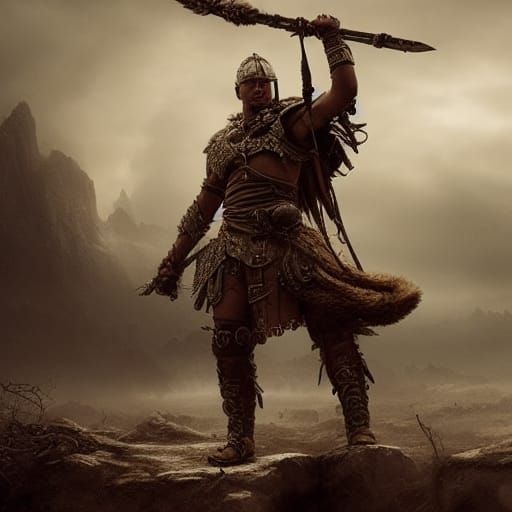 Epic Warrior in Digital Matte Painting Style