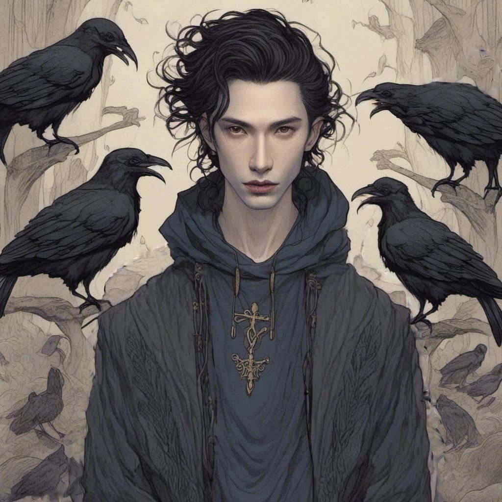 Eldritch Figure Surrounded by Ravens in New Orleans