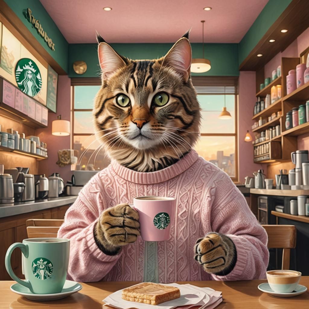 Tabby Cat as "Karen" at Starbucks