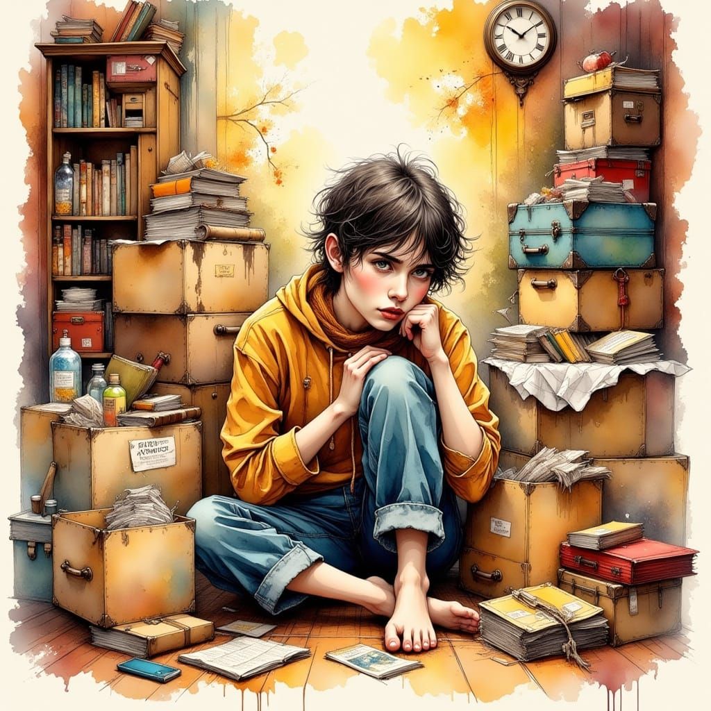 Contemplative Young Adult Weighs Life Choices in Cozy Home S...