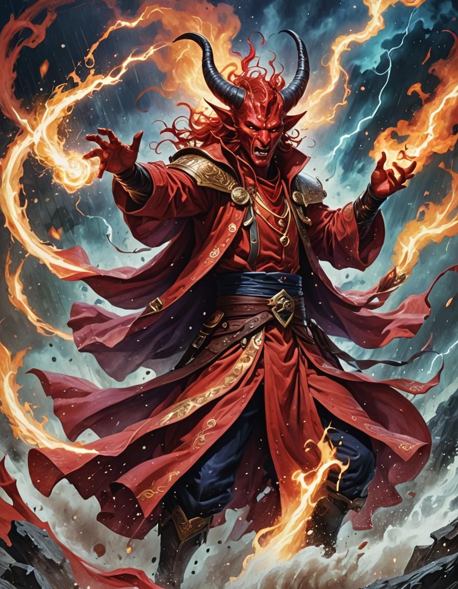 Radiance Fireheart, Tiefling Warmage, doing what he's best a...