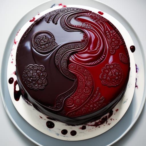 Hyperrealistic Yin Yang Cake with Cherry Syrup