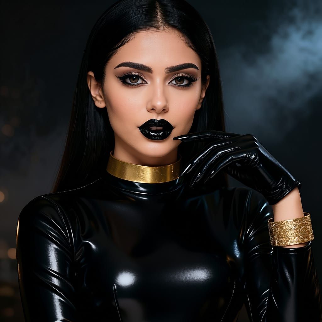 Hyperrealistic Arabian Woman in Black Latex