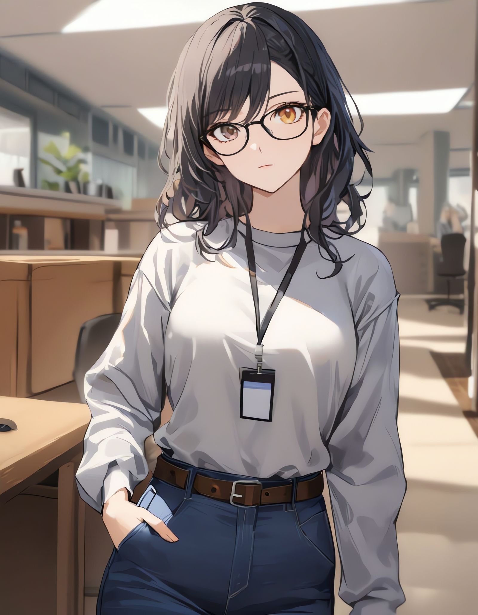 Woman in Office with Heterochromia and Glasses