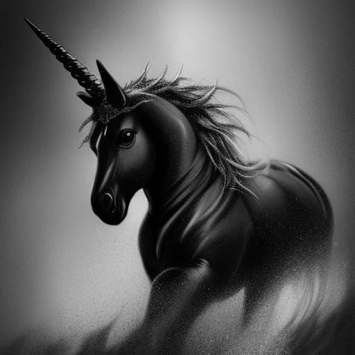 Epic Black Unicorn with White Horn