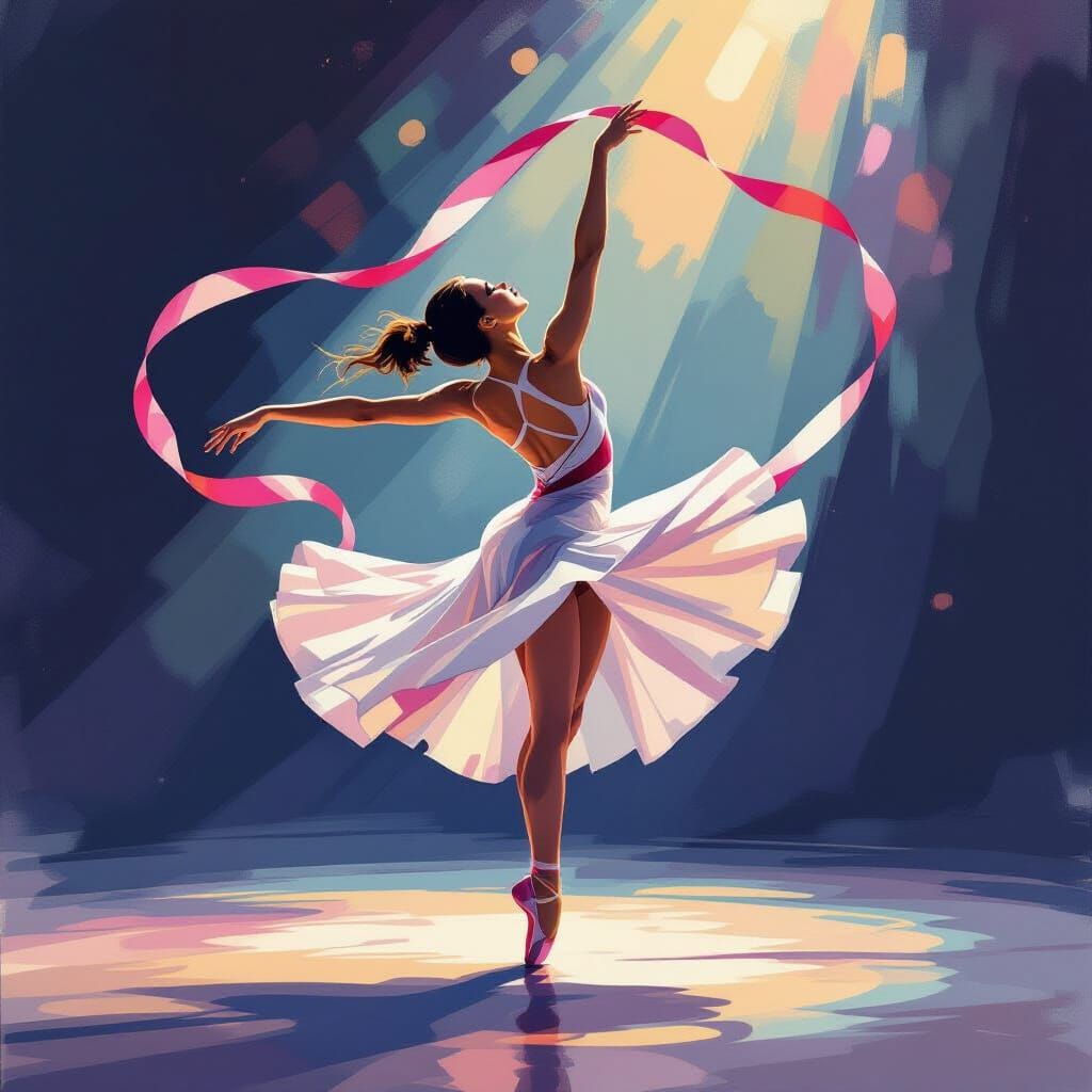 Rhythmic Gymnastics Athlete in Motion with Ribbon
