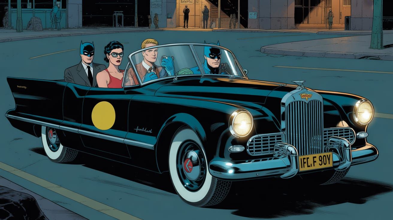 Batman on a date with Diana Prince, Barry Allen and Damian Wayne cosplaying as Batman.