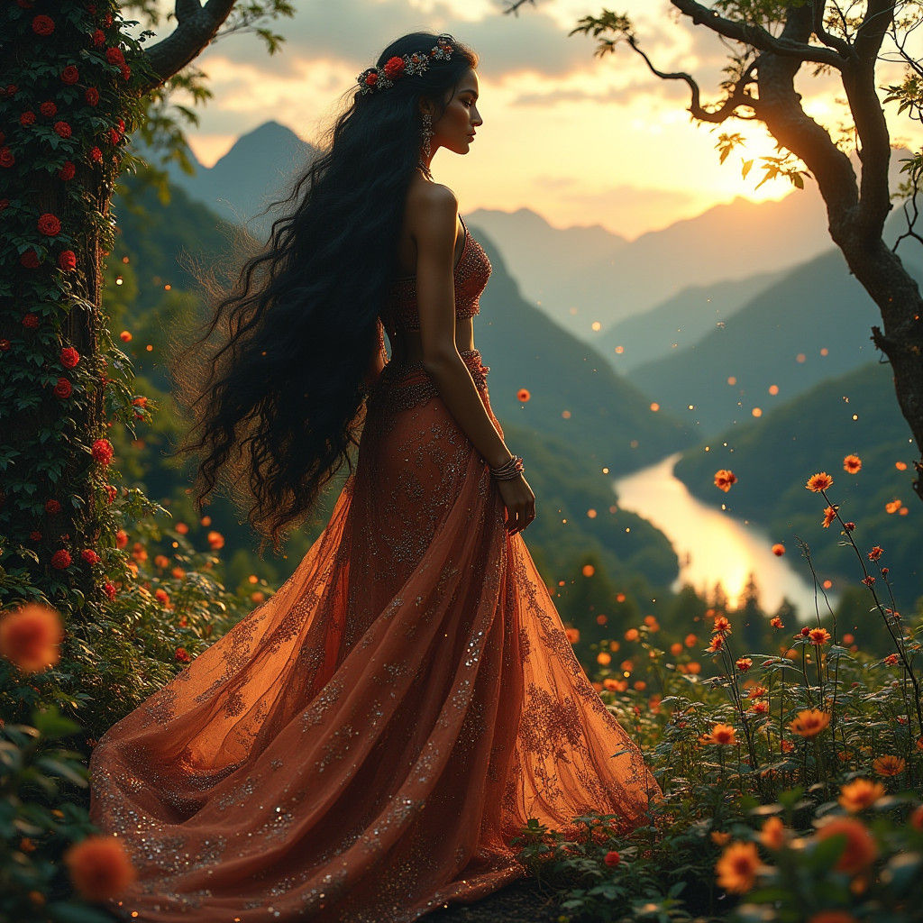 Indian Canadian Goddess in a Lush Forest