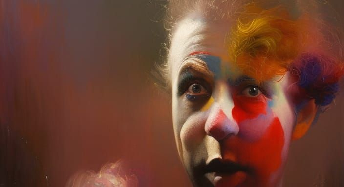 Crying Clown Portrait in Chiaroscuro Style