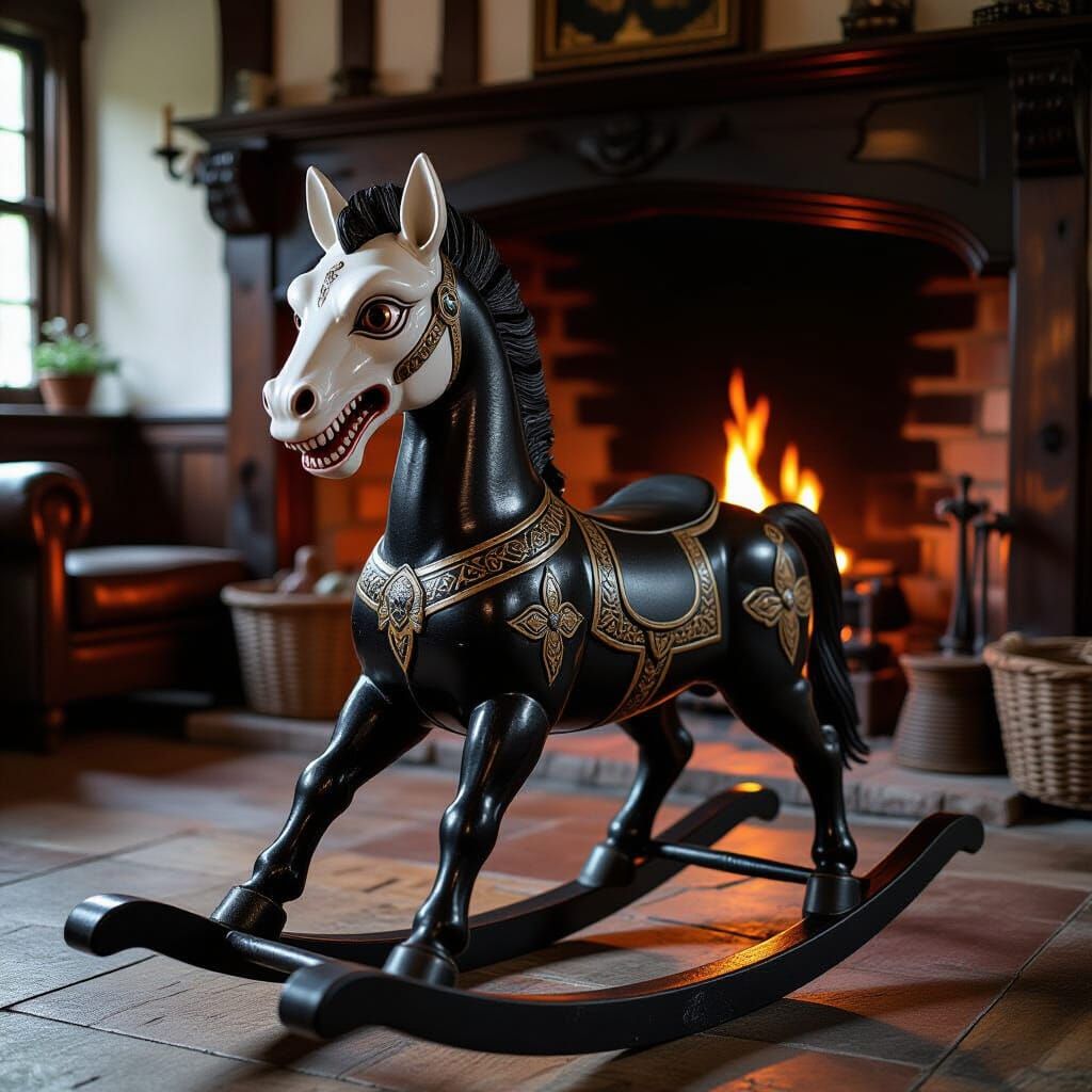 Evil Gargoyle Rocking Horse in Tudor Home