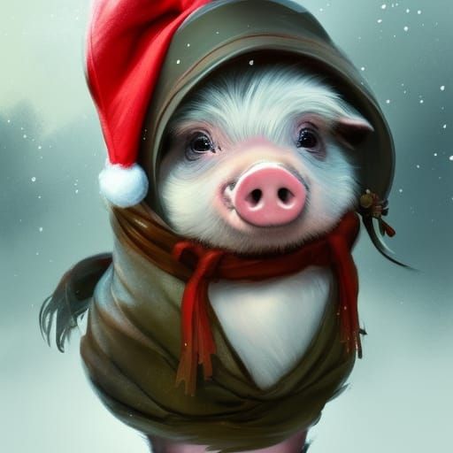 Festive Piglet in Christmas Attire: Detailed Concept Art