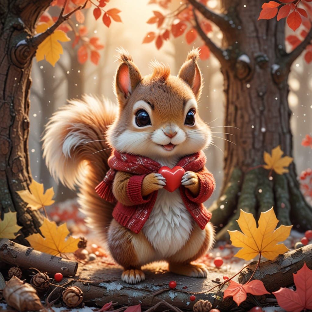 Whimsical Chibi Squirrel in Winter Wonderland