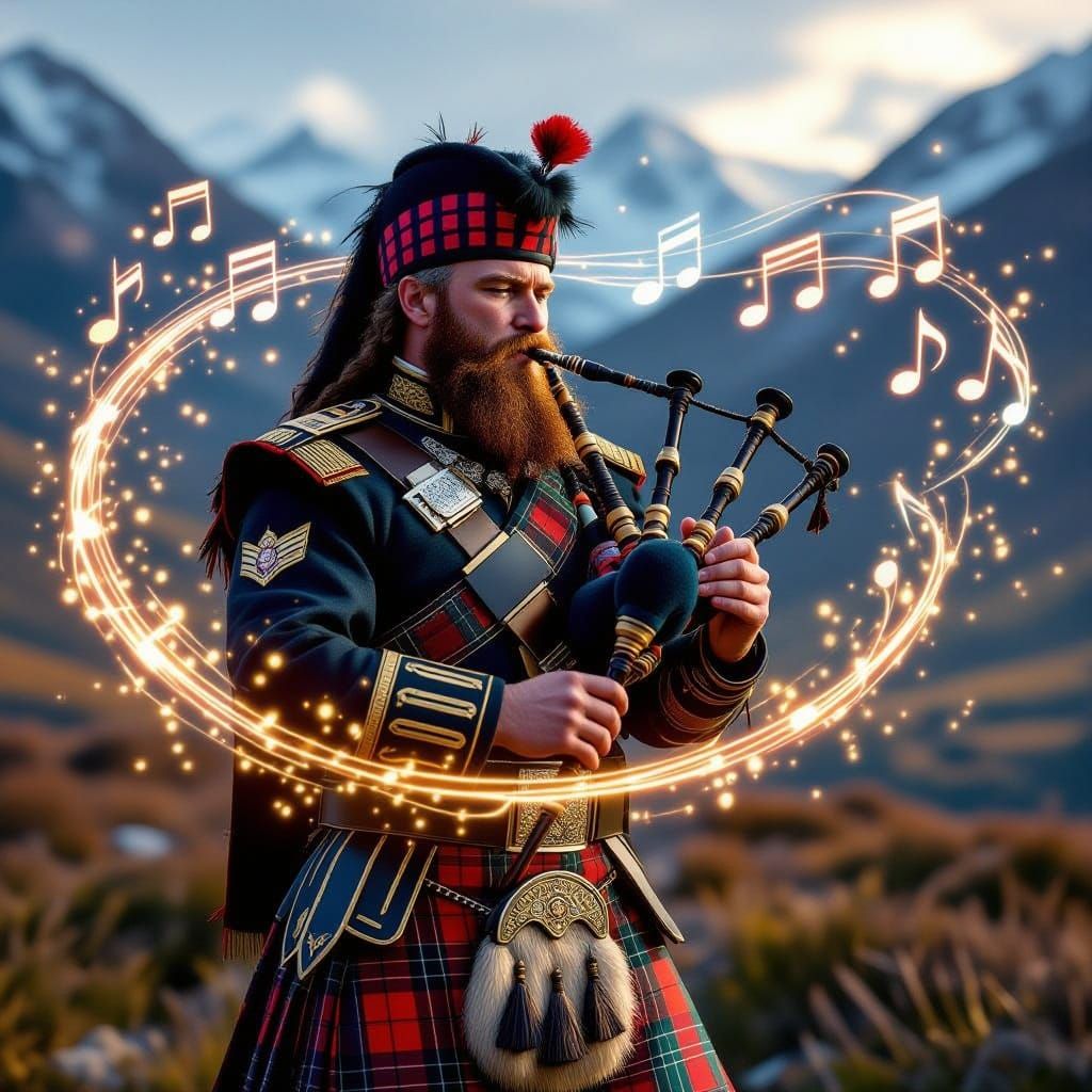 Highland Piper Conjures Ethereal Portal with Bagpipes