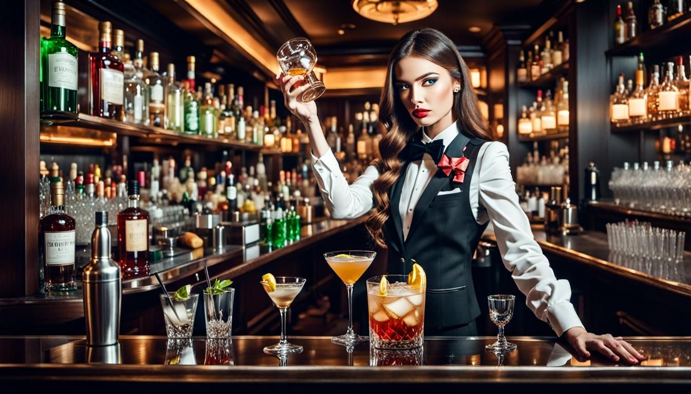 Elegant Bartender Mixes Cocktail in High-Class Bar