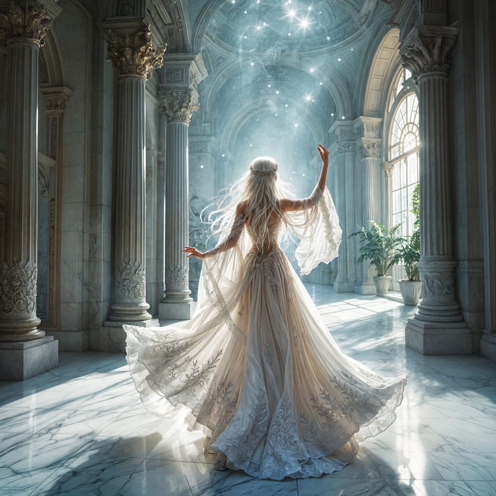 Ethereal Princess Dances in Whimsical White Ballroom