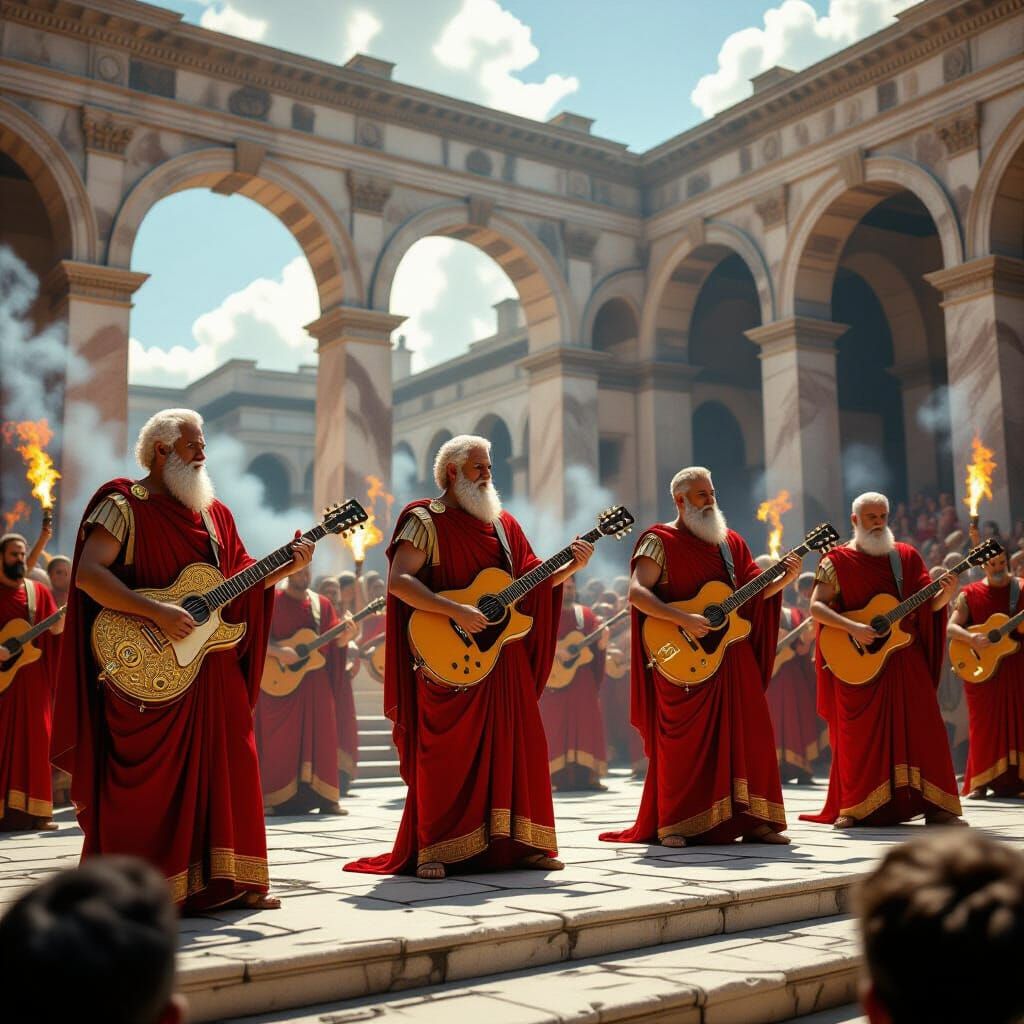 Roman Philosophers Rock Concert in Photorealistic Style