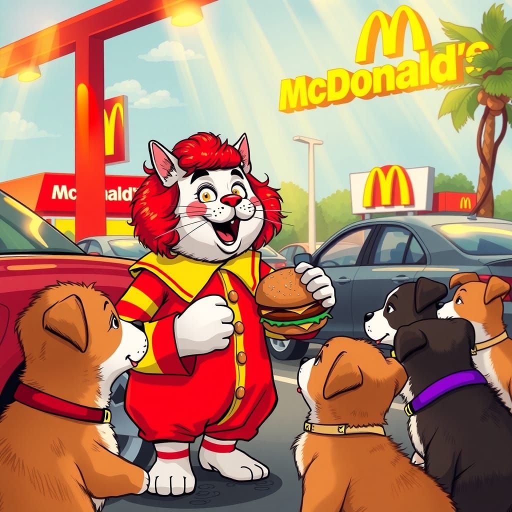 Whimsical Cat Serves Happy Meals in McDonald's Carpark