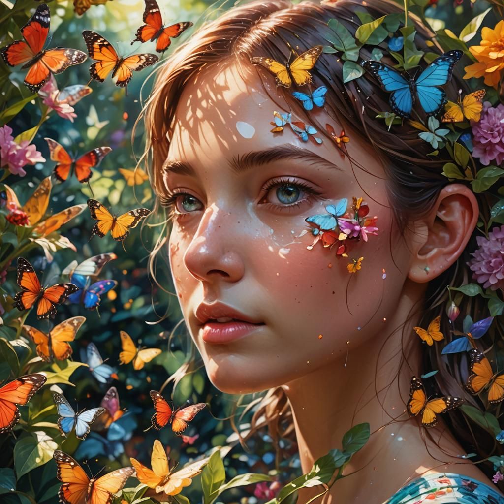 Person Holds Butterfly in Sunlight: Hyperrealistic Splash Ar...