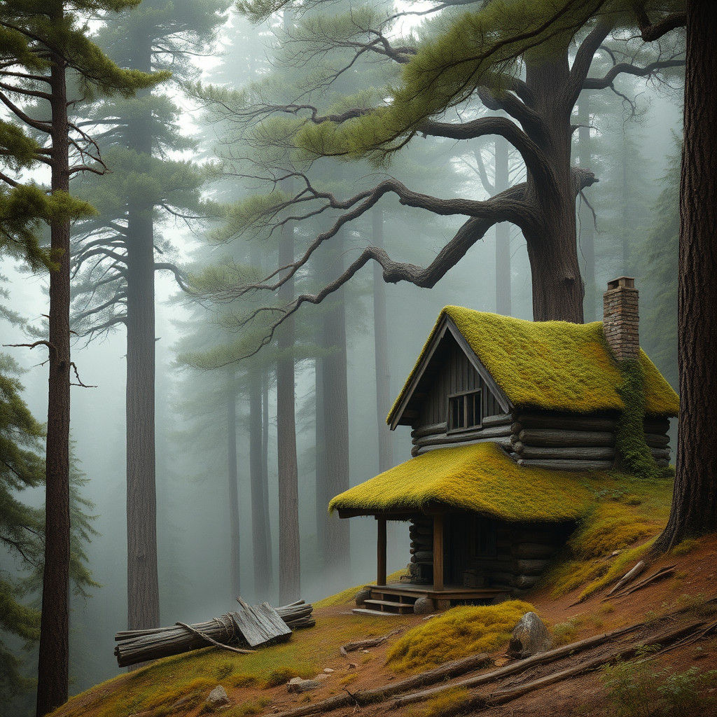 Misty Forest Hut Inspired by Rackham, Shishkin and Beksinski