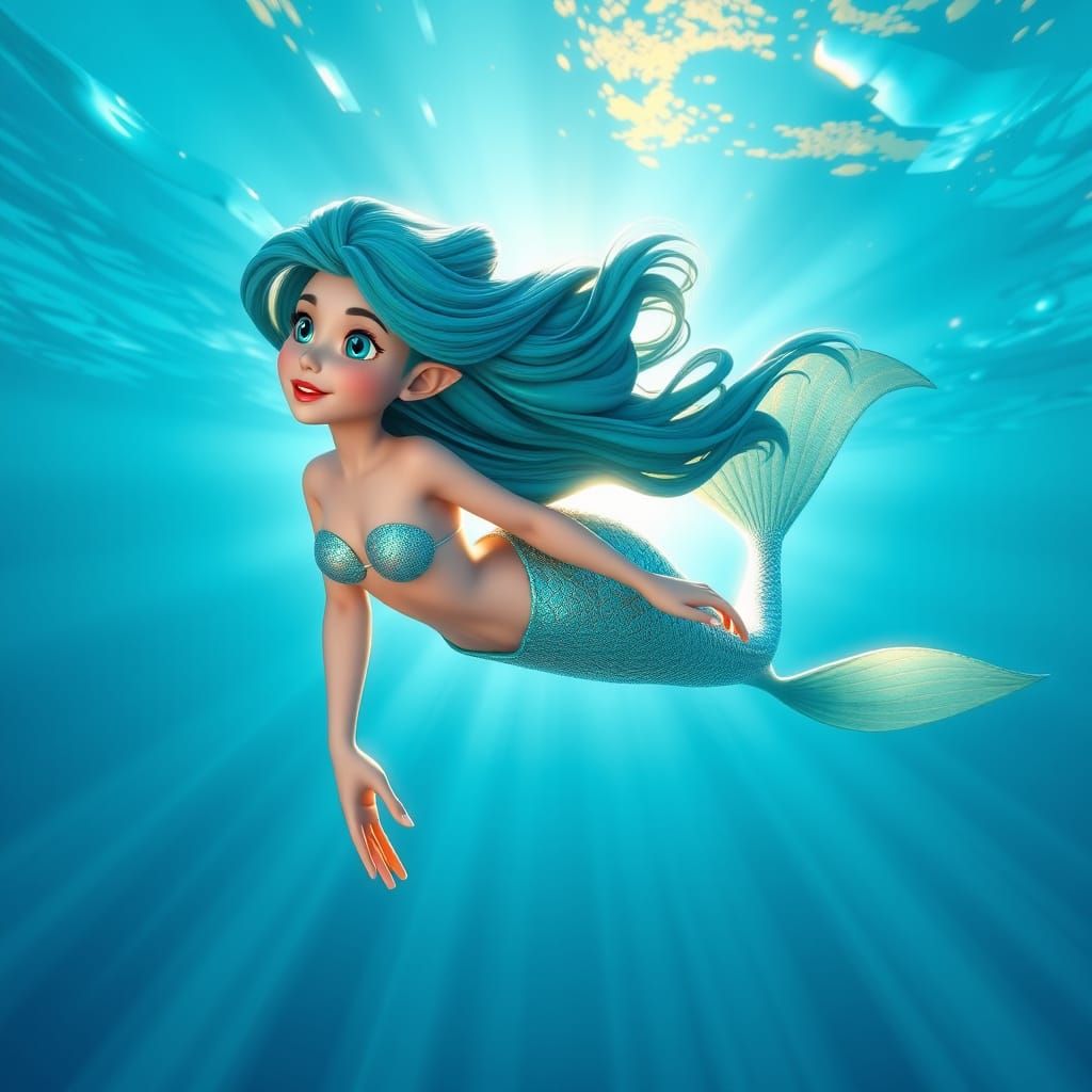 Vibrant Mermaid Dives into Enchanted Underwater Realm in Pix...