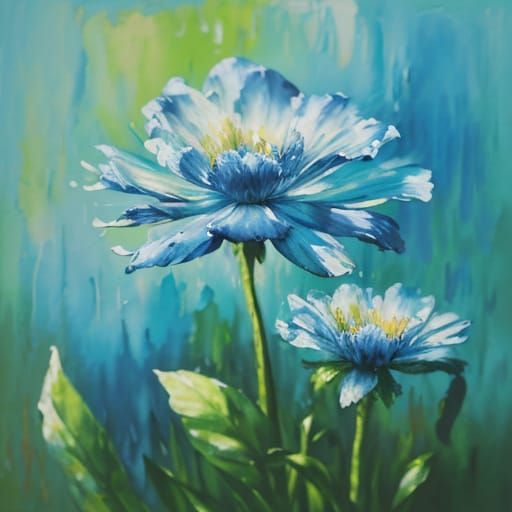 Impressionist Oil Painting of Blue Flowers