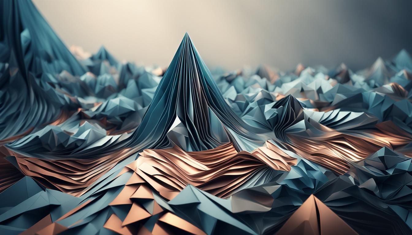 Abstract Metallic Origami Fractal Pattern in 8K