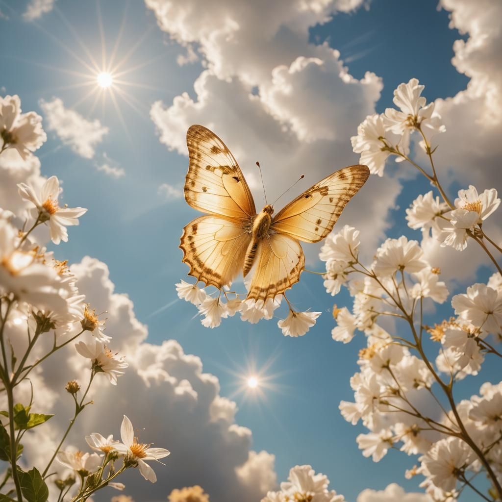 Golden Butterfly in Holy Clouds: Soft Focus Photography