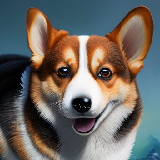 Chibi Corgi in Toga: Liquid Gouache Portrait