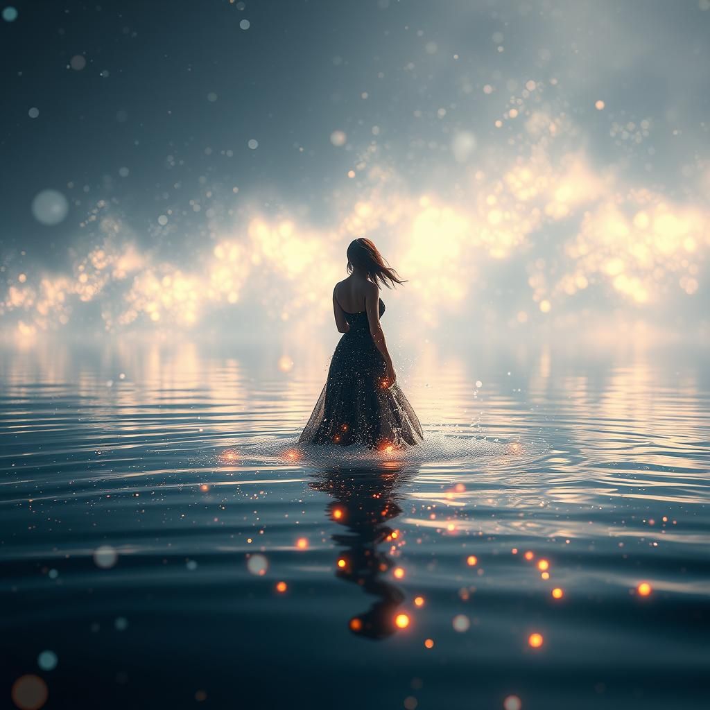 Luminous Woman by Lake: Fantasy Concept Art