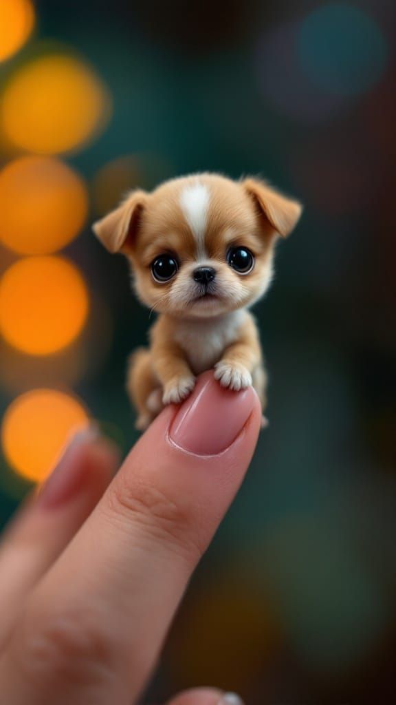 Hyperrealistic Tiny Dog on a Lady's Finger