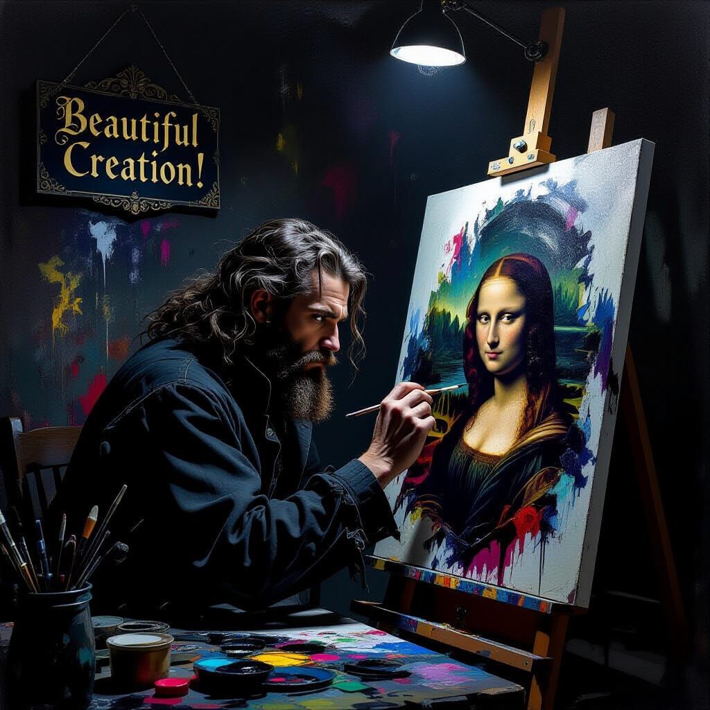 Goth Artist Creates Masterpiece in Dimly Lit Studio