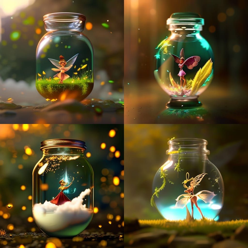 Adorable Tiny Fairy Inside Glass Jar: Digital Art