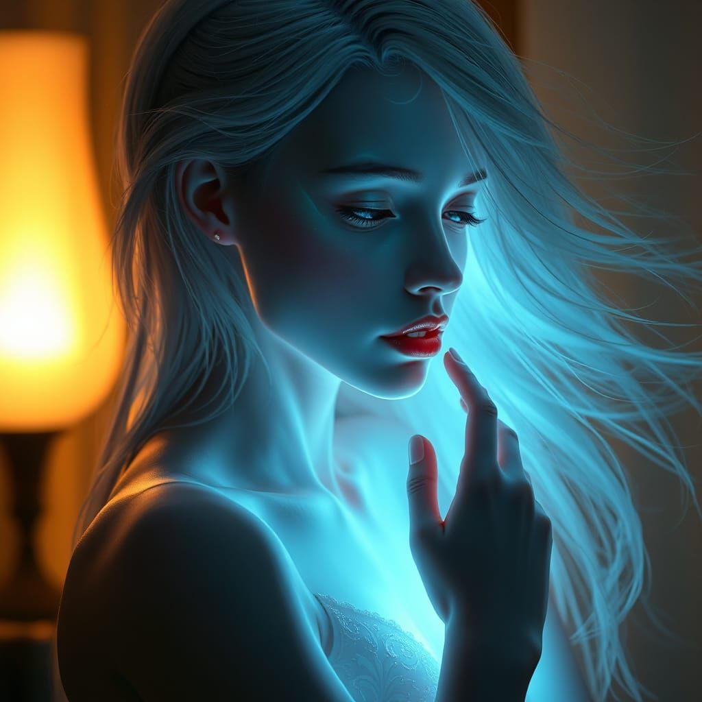 Ethereal Female Humanoid Table Lamp in Digital Art Style