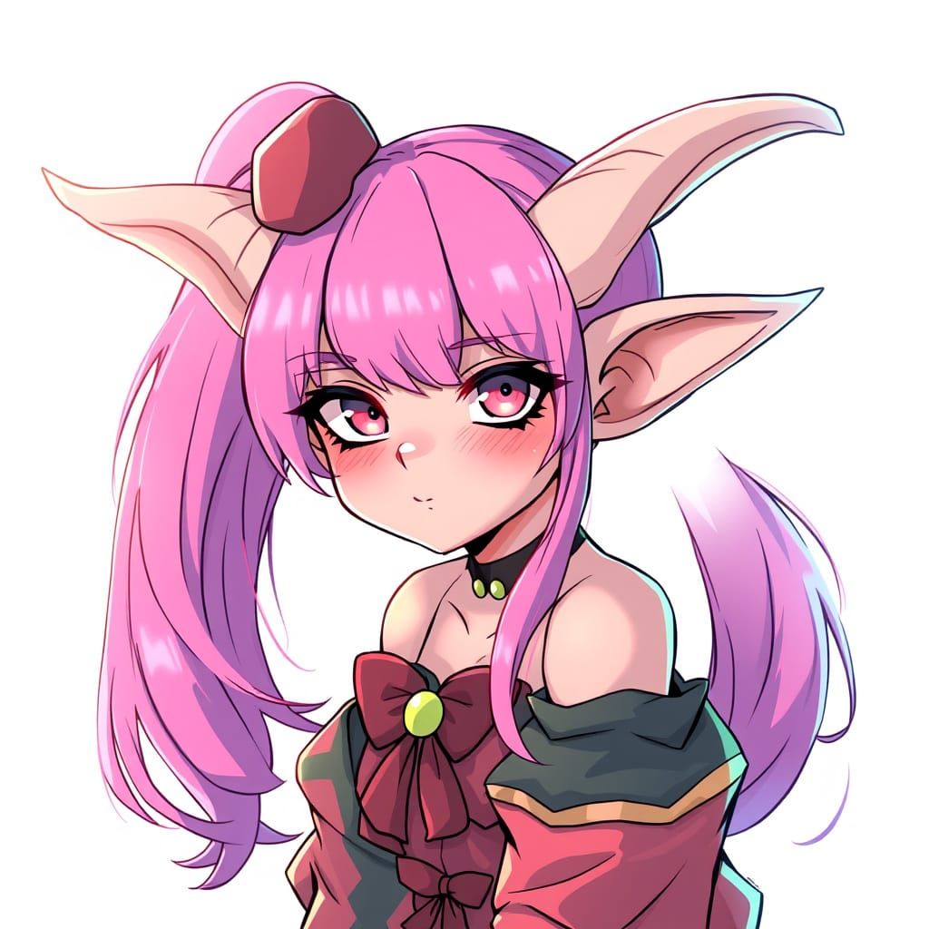Feminine Goblin in Anime Style with Pink Pigtails