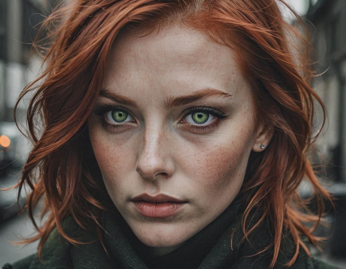 Scandinavian Noir: Red-Haired Woman with Green Eyes